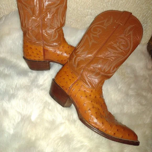 NOCONA Mens Size 9 D Brown Leather Ostrich Cowboy Western Boots NOCONA Mens Size 9 D Brown Leather Ostrich Cowboy Western  main image 4